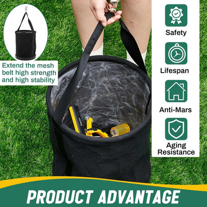 SilTriangle 4 Pack Canvas Bucket 15" x 12" Heavy Duty Lineman Tool Bag with Plastic Bottom & Metal Hook Electrician Tool Organizer for Jobsite Use, Load Rated up to 150 Pounds (Black)