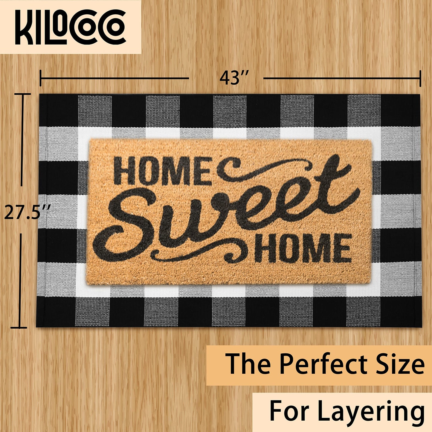KILOCOCO Buffalo Plaid Checkered Rug - Black and White Cotton Washable Front Door Rugs Door Mat Outdoor Layered Doormats for Front Porch/Farmhouse/Entryway, 27.5x43 Inches