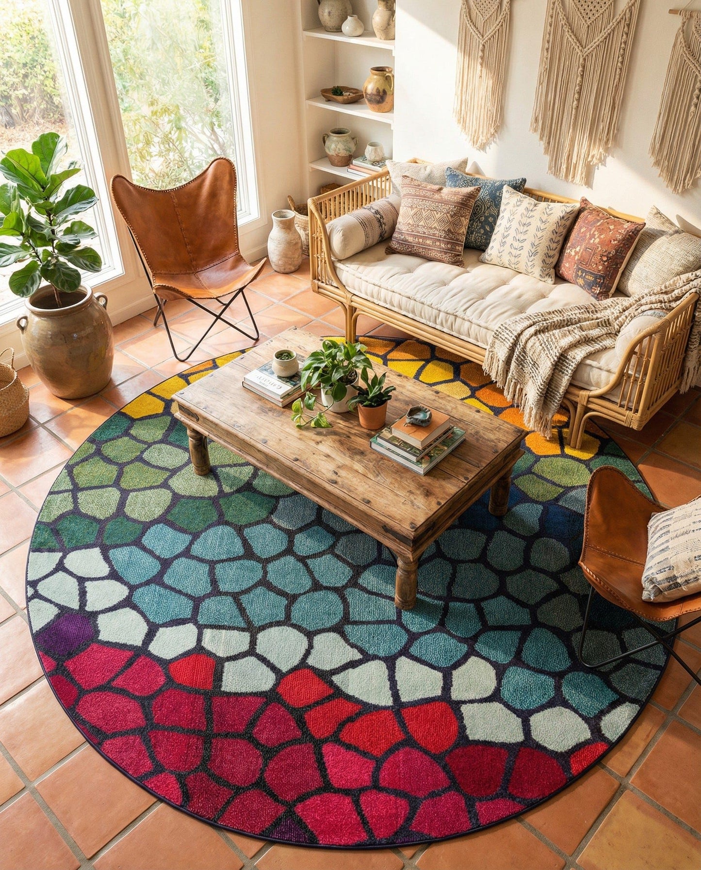 Rugs.com - Hyacinth Rug – 8 Ft Round Multi Washable Rug – Vibrant Mosaic Design for Playrooms, Nurseries, and Kids Bedrooms