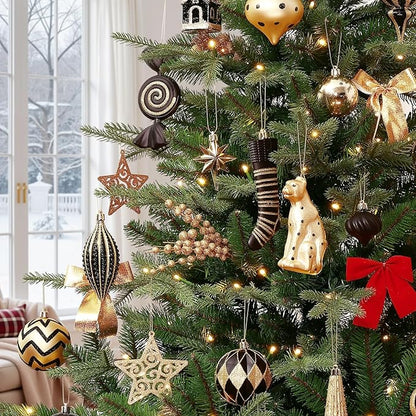 SHareconn 145pcs Christmas Balls Ornaments Set, Shatterproof Plastic Baubles Snowflakes, Xmas Tree Holiday Wedding Party Decorations with Hanging Strings, Gold and Black