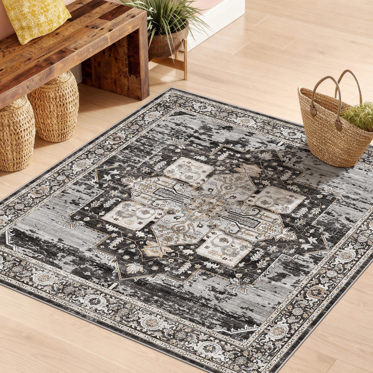 RUUGME Washable 3x3 Square Rug - 3x3 Throw Rugs for Living Room Stain Resistant Carpet Ultra Soft Rugs for Married Woman in Bedroom Kitchen with Non Slip Backing Home Decor 3x3 Black