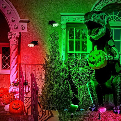 Consciot Solar Spot Lights Outdoor, Halloween Decorations 22 LEDs IP67 Waterproof Color Changing Solar Outdoor Lights, 8 Colors, 2-in-1 Adjustable Wall Lights for Garden Yard Pathway, 4 Pack (RGB)