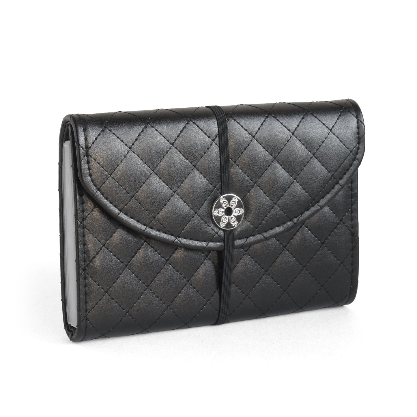 Black Faux Leather 13-Pocket Coupon, Photo, Recipe & Receipt Organizer (Quilted)