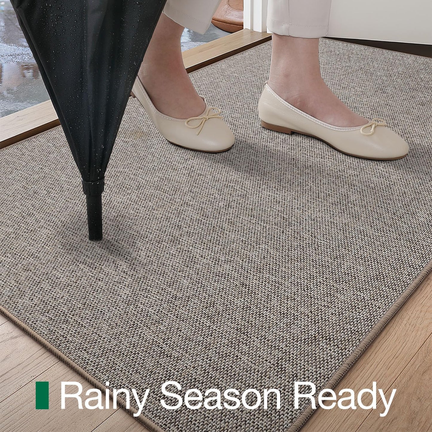 LUMI Ultra Thin Door Mat for Entryway, 24"x36" Low Profile Non Slip Rubber Backing Indoor Doormat, Easy Clean Welcome Entrance Mat for Inside House, Patio, Khaki