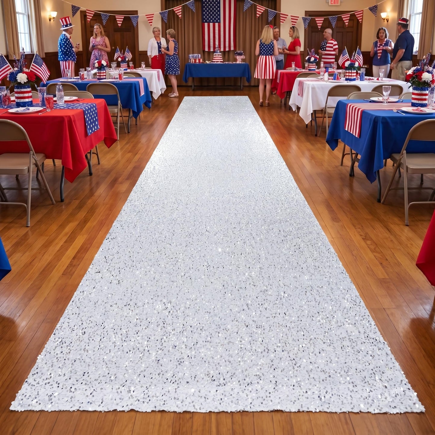 PartyDelight White Sequin Velvet Carpet Runner for Party 4FTx15FT Carpet Sparkly Rug for Indoor Outdoor Weddings Engagement Decoration