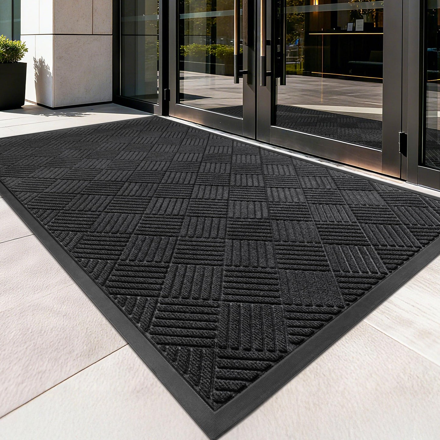100pointONE Front Door Mat, Heavy Duty Indoor Outdoor Doormat, 60" x 36" Low Profile Outdoor Mats for Home Entrance, Stain and Fade Resistant Welcome Mat Ideal for High Traffic Area, Diamond Black