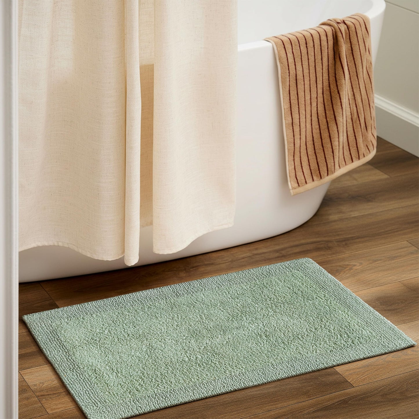 Cotton Reversible Bath Mat 20x32 Inch Sage Green, 100% Cotton Bathroom Rug, Soft Absorbent, Anti Skid, Machine Washable Bathmat for Shower, Tub, Entryway