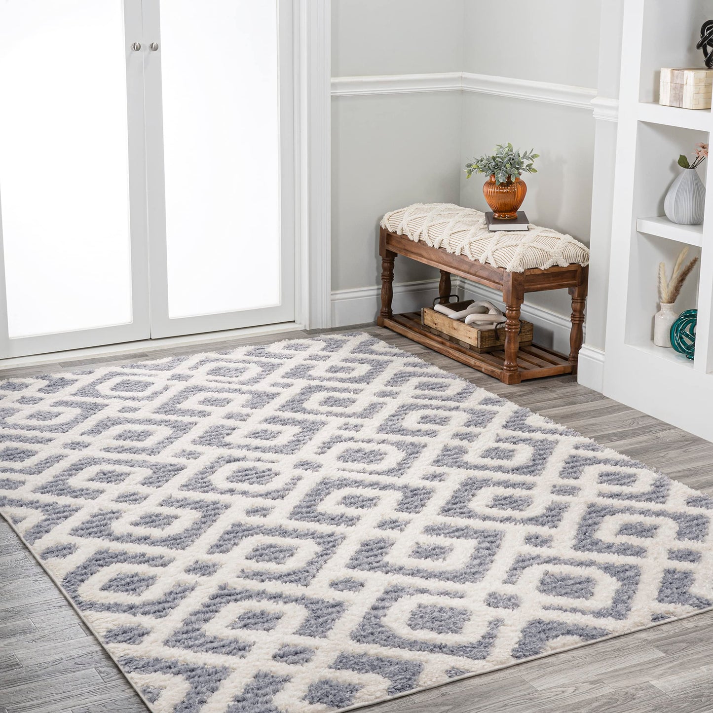 JONATHAN Y Trellis High-Low Cream/Gray Indoor Area Rug 4X6 ft, Astrid Retro for Living Room, Bedroom, Kitchen, Office, Easy-Cleaning, High Traffic, Pet-Friendly, Non-Shedding SNT103B-4