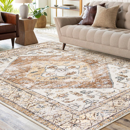 Lahome Rug for Living Room Machine Washable Area Rug 6x9 Boho Non Slip Bedroom Carpet Throw Ultra Thin Carpet for Dining Room, Farmhouse Neutral Print Soft Indoor Mat for Office Adelyn (Taupe, 6'x9')