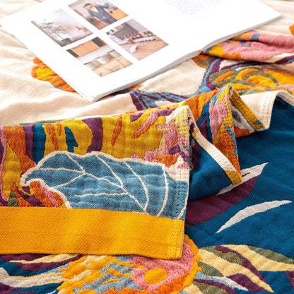 MSGKV Boho Throw Blanket 60''x80'',100% Cotton Blankets for Couch Bed,Cotton Quilt Travel Muslin Blankets Farmhouse Home Decor Soft Lightweight Picnic Blanket