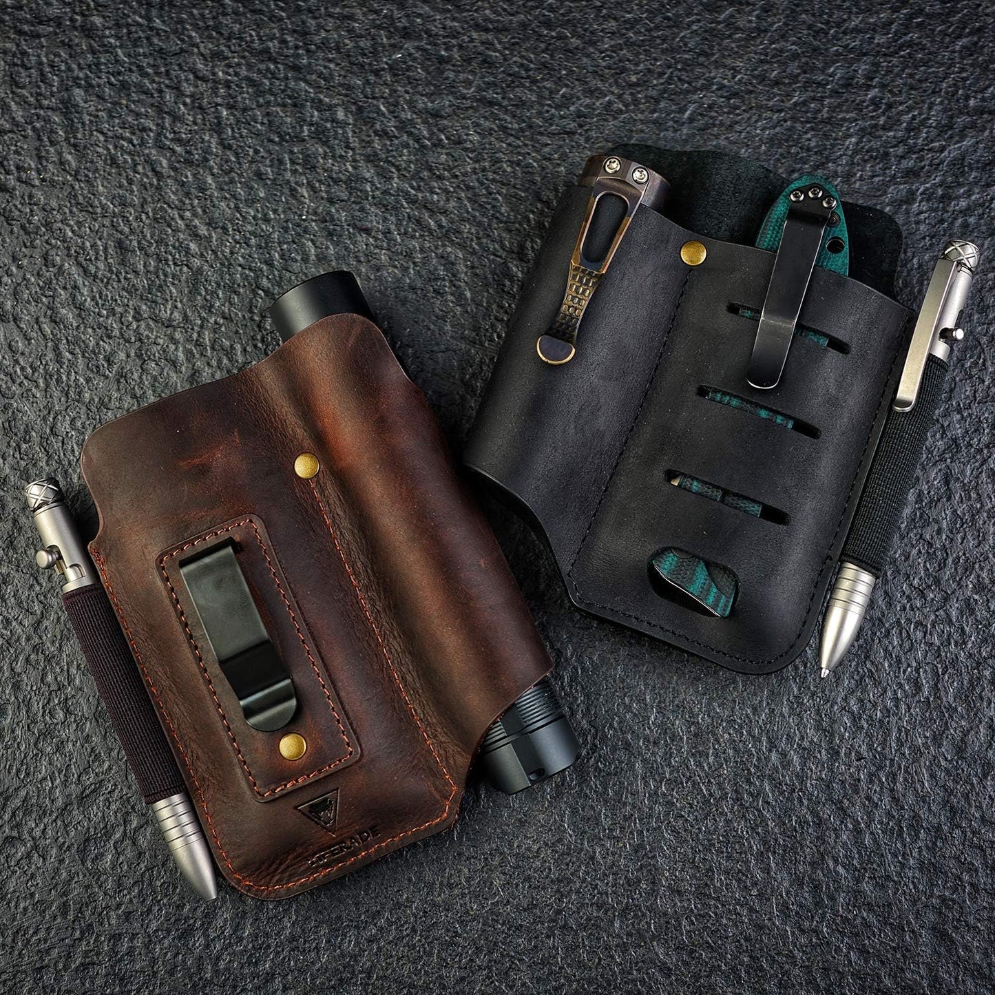 VIPERADE PJ15 Multitool Sheath for Belt, Leather Flashlight Holster, EDC Belt Organizer, Leather EDC Pocket Organizer, Flashlight Sheath