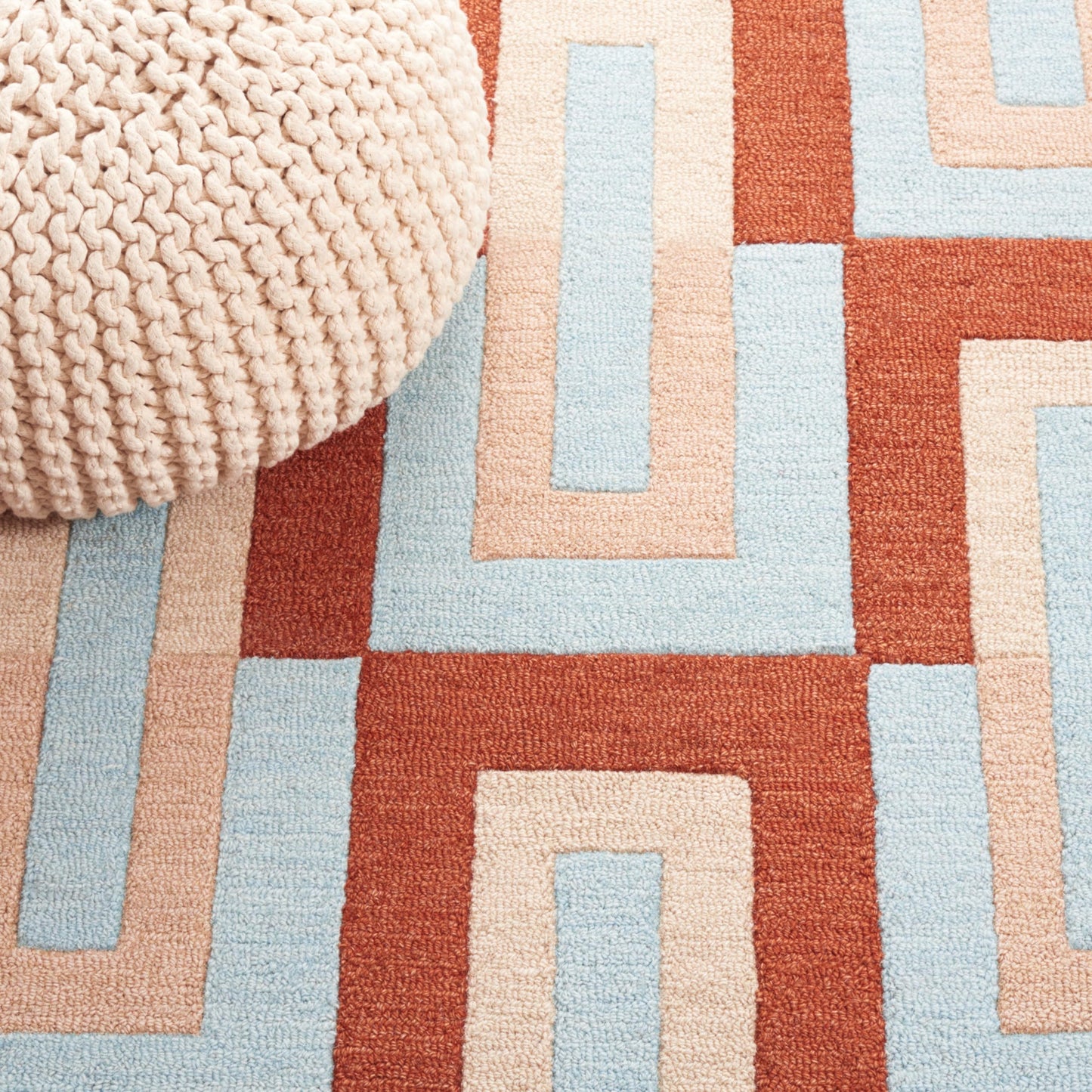 SAFAVIEH Genre Collection Area Rug - 6' x 9', Light Blue & Rust, Handmade Wool, Ideal for Living Room, Bedroom, Dining (GRE102M-6)
