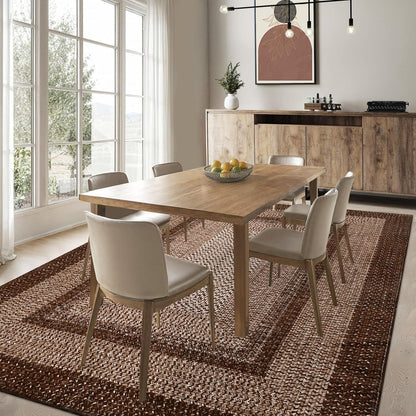 RUGSREAL 8x10 Area Rug Washable Large Living Room Rug Non Slip Farmhouse Rustic Floor Carpet Boho Accent Bedroom Rug Modern Geometric Throw Floor Cover Bohemian Border Carpet, Brown