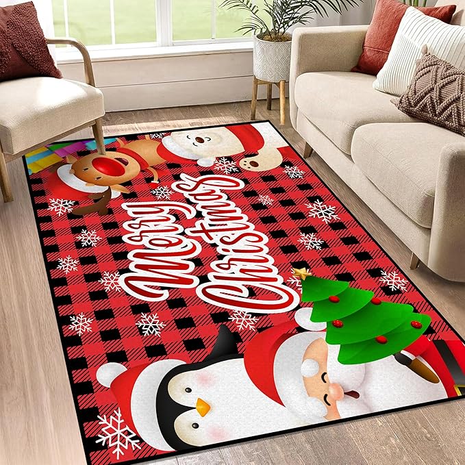 2' X 3' Christmas Rug Merry Xmas Door Mat Non-Slip Indoor Outdoor Front Door Doormat Living Room Bedroom Entrance Rug Happy Xmas Floor Decor Home Festive Decoration,23.6" X 35.4"