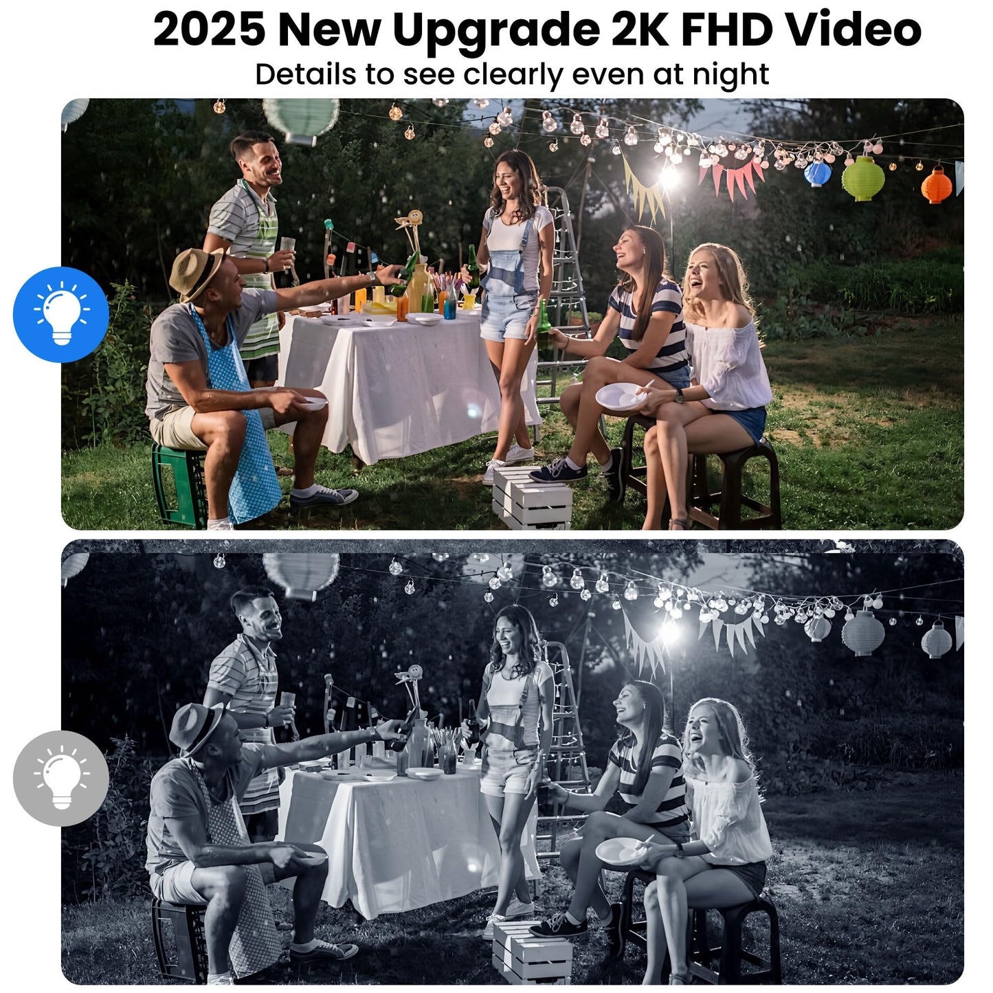 2025 Upgraded 2K Security Cameras Wireless Outdoor, Free Cloud Storage & Local SD Card Support, 1-6 Months Battery Life, Waterproof, 2-Way Talk, AI Motion Detection Spotlight Siren Alarm Camera