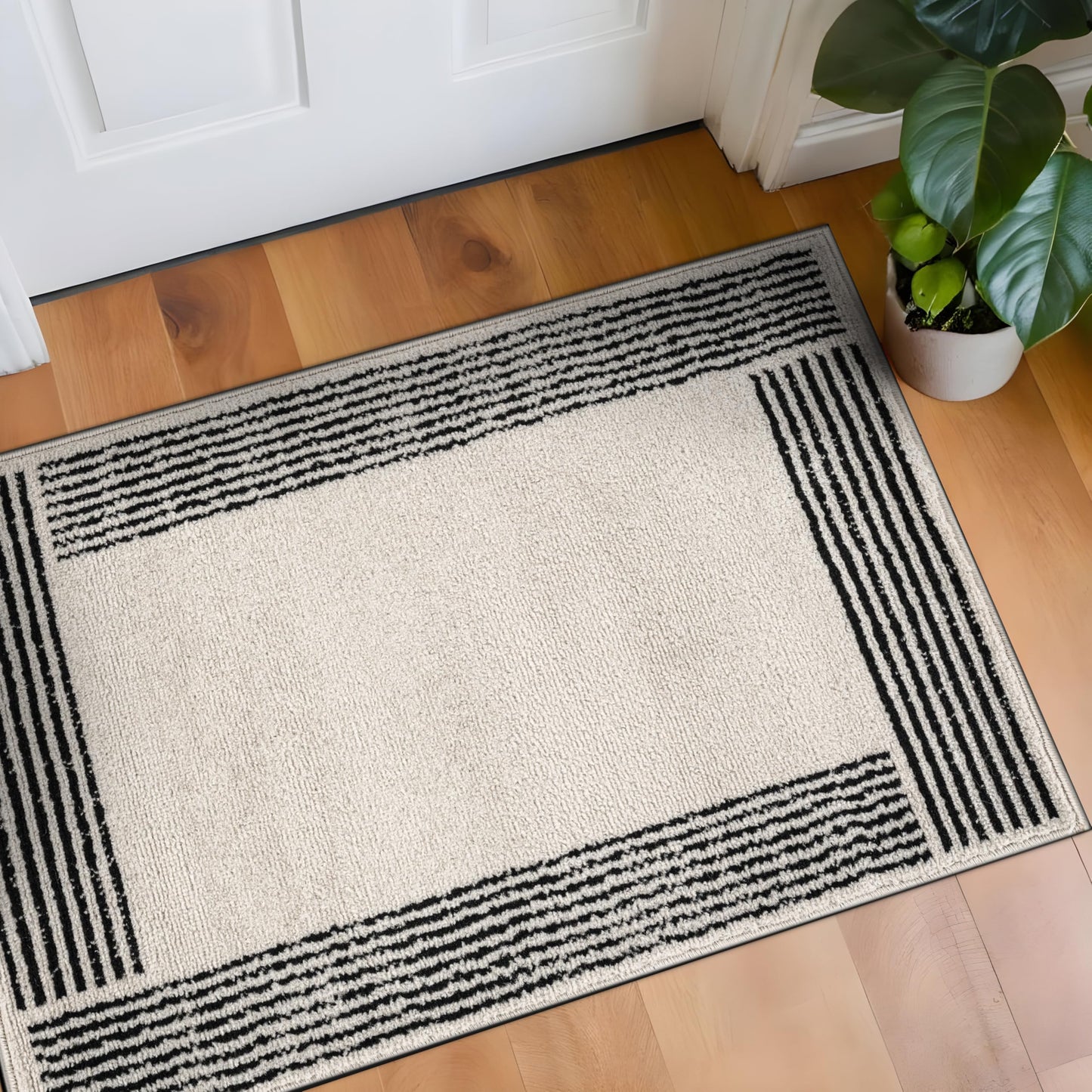 Rugshop Modern Minimal Bordered Indoor Area Rug for Entryway,Kitchen,Doormat Low Pile Rug with Jute Backing 2' x 3' Cream