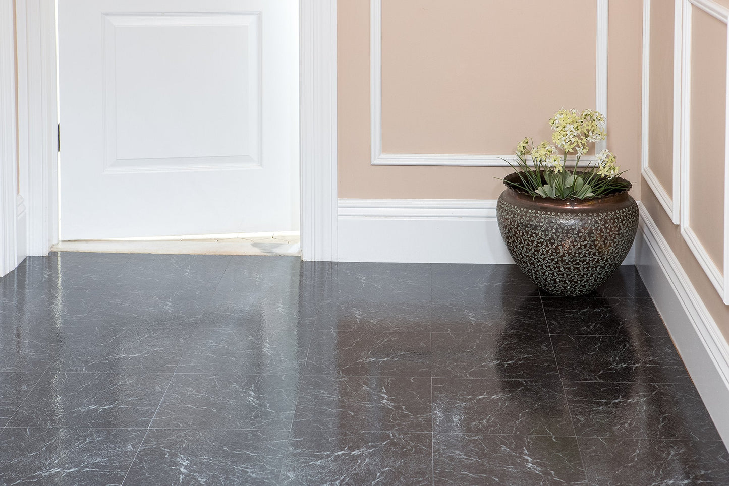 Nexus Self Adhesive 12-Inch Vinyl Floor Tiles, 20 Tiles - 12" x 12", Black w/White Vein Marble Pattern - Peel & Stick, DIY Flooring for Kitchen, Dining Room, Bedrooms & Bathrooms by Achim Home Decor