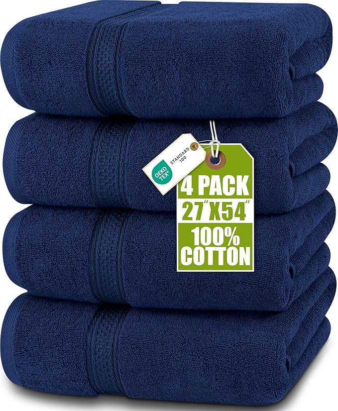 Utopia Towels 4 Pack Premium Bath Towels Set, 27 by 54 Inches, 100% Ring Spun