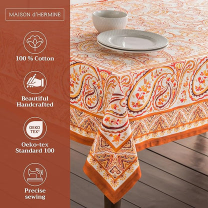 Maison d' Hermine Table Cloth Square Table 100% Cotton 54 x 54 Inches Fall Tablecloth Reusable Everyday Use for Thanksgiving Christmas Decorations Dining Farmhouse Party (Palatial Paisley)