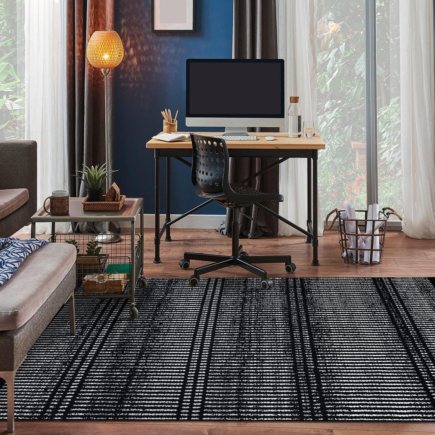 Rugshop Contemporary Stripe Lines High Traffic Living Room,Bedroom,Kitchen, Home Office Area Rug 5' x 7' Black