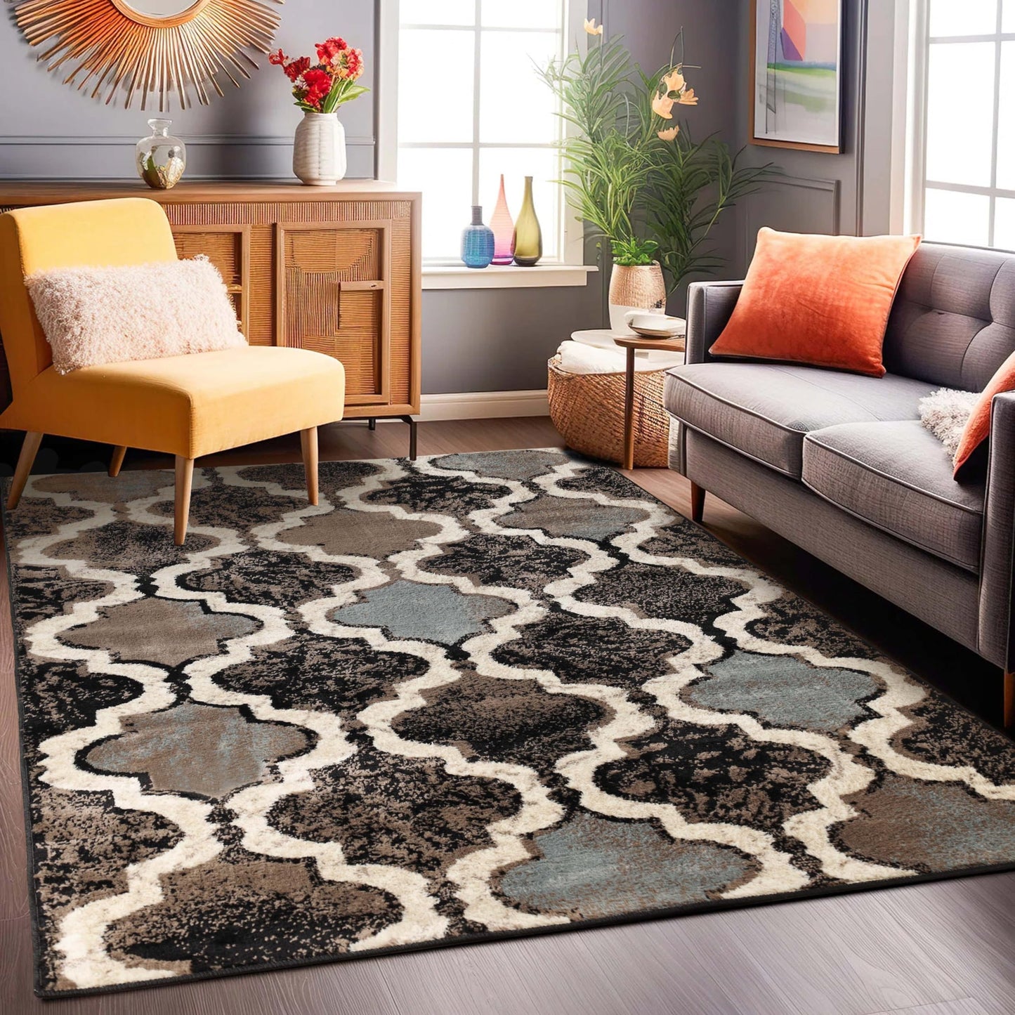 Superior Modern Indoor Area Rug, Non Slip Rug, 3'x5', A Chocolate