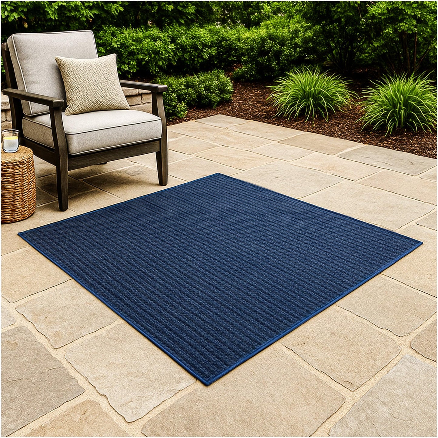KOECKRITZ 7' x 12' Ocean Blue Area Rug - Soft, Durable Interlace Indoor-Outdoor Carpet for Living Room, Bedroom, Nursery - Lightweight PET Fiber, Cut-to-Size