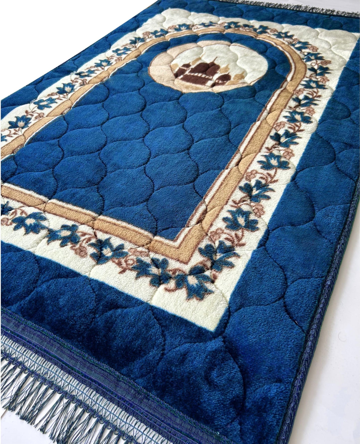 Prayer Rug Muslim Mat Islamic - Very Thick Prayer Rug Sajadah for Men Women with Islam Prayer Beads for Eid Travel Ramadan, Soft and Luxury (R_Blue)
