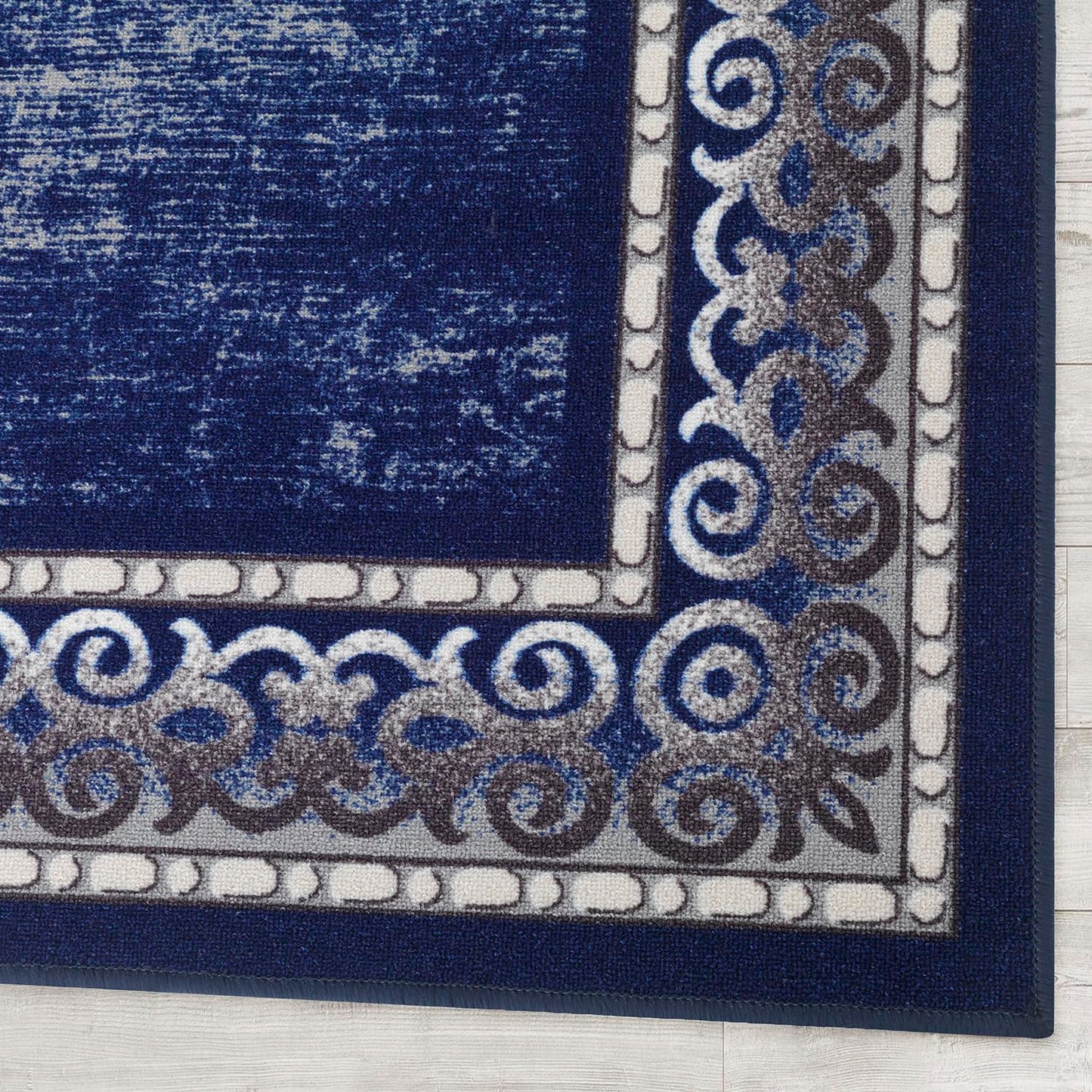 Antep Rugs Alfombras Bordered Modern 8x10 Non-Slip (Non-Skid) Low Pile Rubber Backing Indoor Area Rug (Navy, 7'10" x 10')