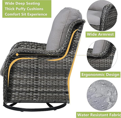 Rilyson Wicker Patio Furniture Set - 6 Piece Rattan Outdoor Sectional Conversation Sets with 2 Rocking Swivel Chairs,2 Ottomans,1 Sofa and 1 Loveseat for Porch Deck Garden(Mixed Grey/Grey)