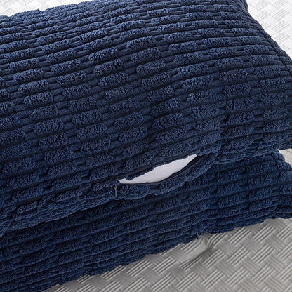 Fancy Homi Navy Blue Long Body Lumbar Decorative Throw Pillow Covers 14x36 Inch for Bed Couch Bedroom Bench, Soft Corduroy Rectangle Solid Pillow Case, Rustic Farmhouse Boho Room Decor