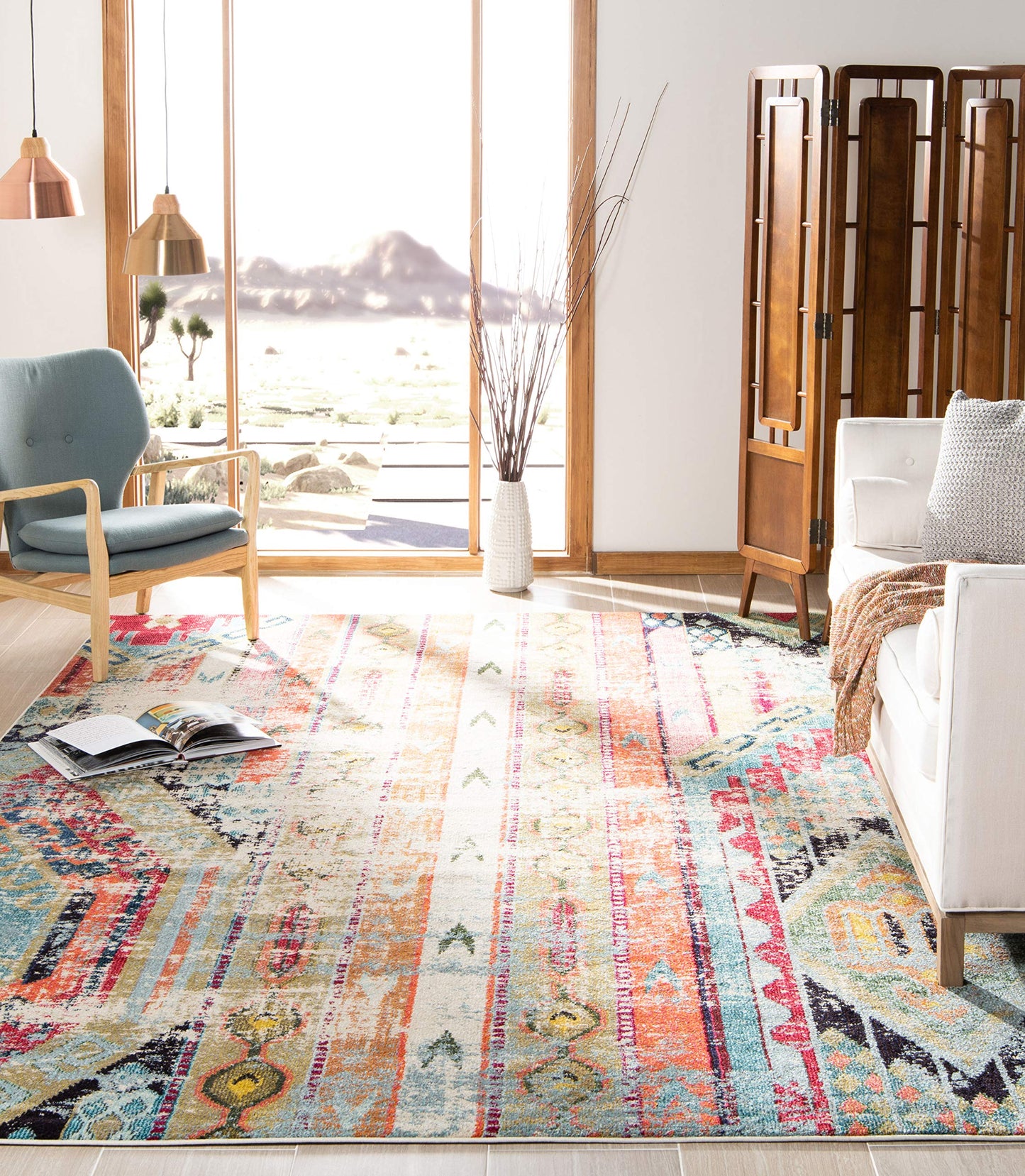 SAFAVIEH Monaco Collection Area Rug - 8' x 11', Multi, Boho Chic Tribal Distressed Design, Non-Shedding & Easy Care, Ideal for High Traffic Areas in Living Room, Bedroom (MNC222F)