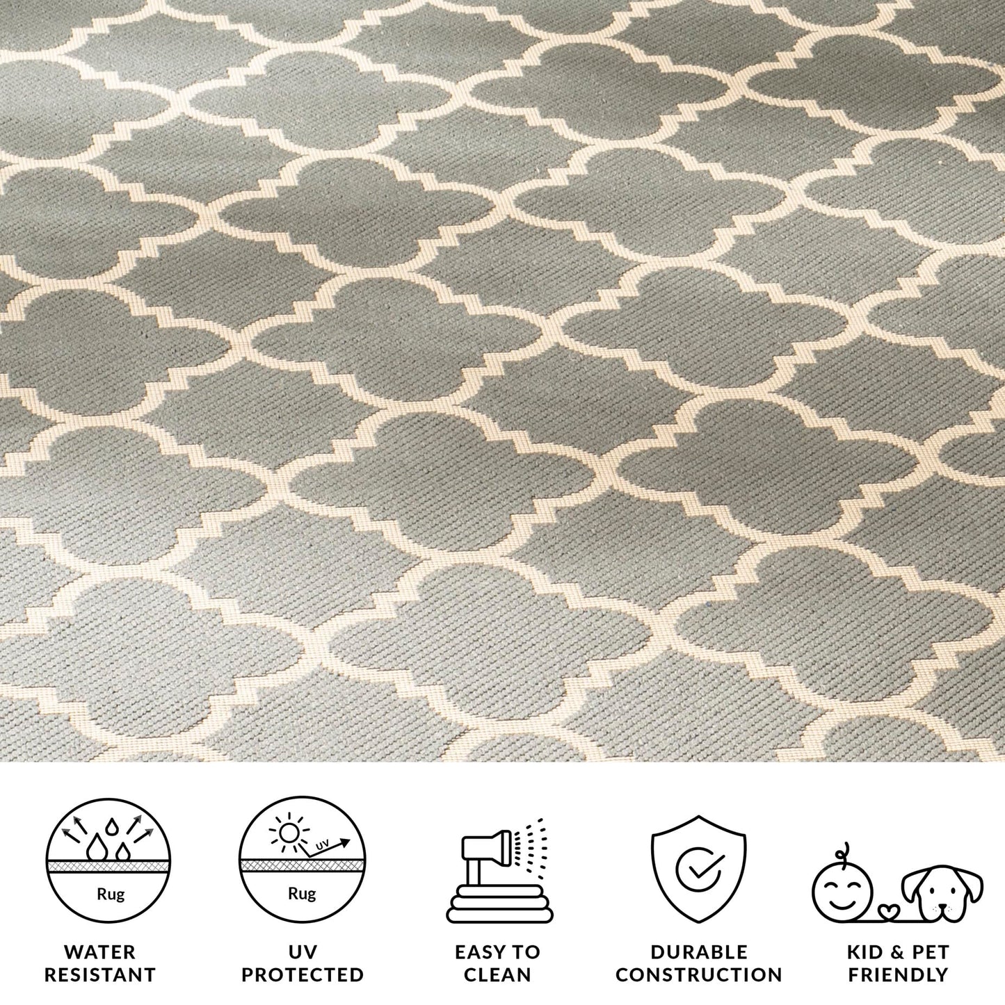 SAFAVIEH Washable Rug Outdoor Courtyard Collection - 4' Square, Anthracite & Beige, Non-Shedding & Easy Cleaning, Ideal for Patio, Backyard, Mudroom (CY6918-246)