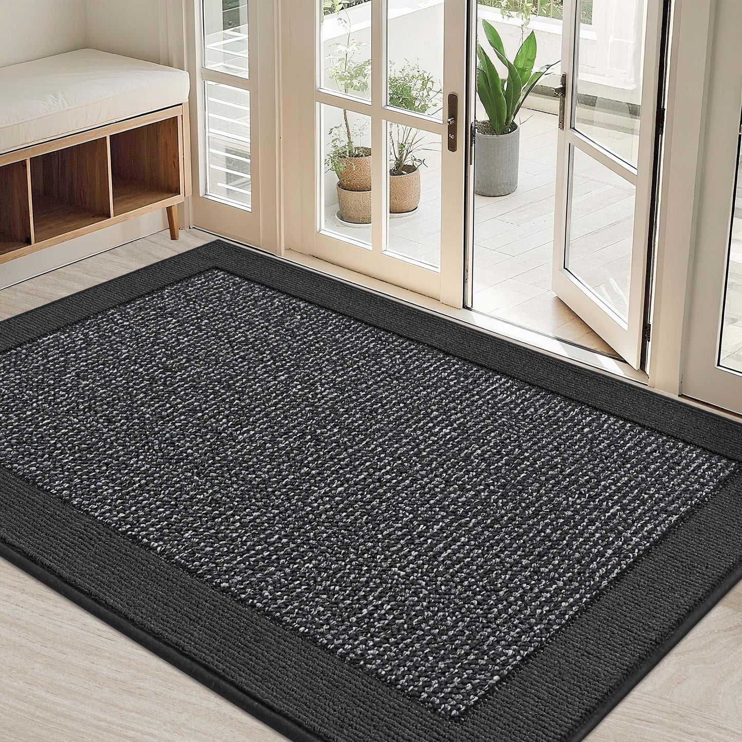 BEQHAUSE Indoor Door Mat 32" x 48", Dirt Trapper Door Mats Non-Slip Entryway Rugs Washable, Trap Dirt Absorbent Welcome Mat, Low Profile Floor Mats for Front Back Door and Entryway, Charcoal