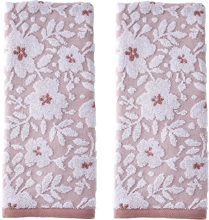 SKL Home Floral Jacquard 100% Cotton 2pc Hand Towel Set, Reversible & Decorative