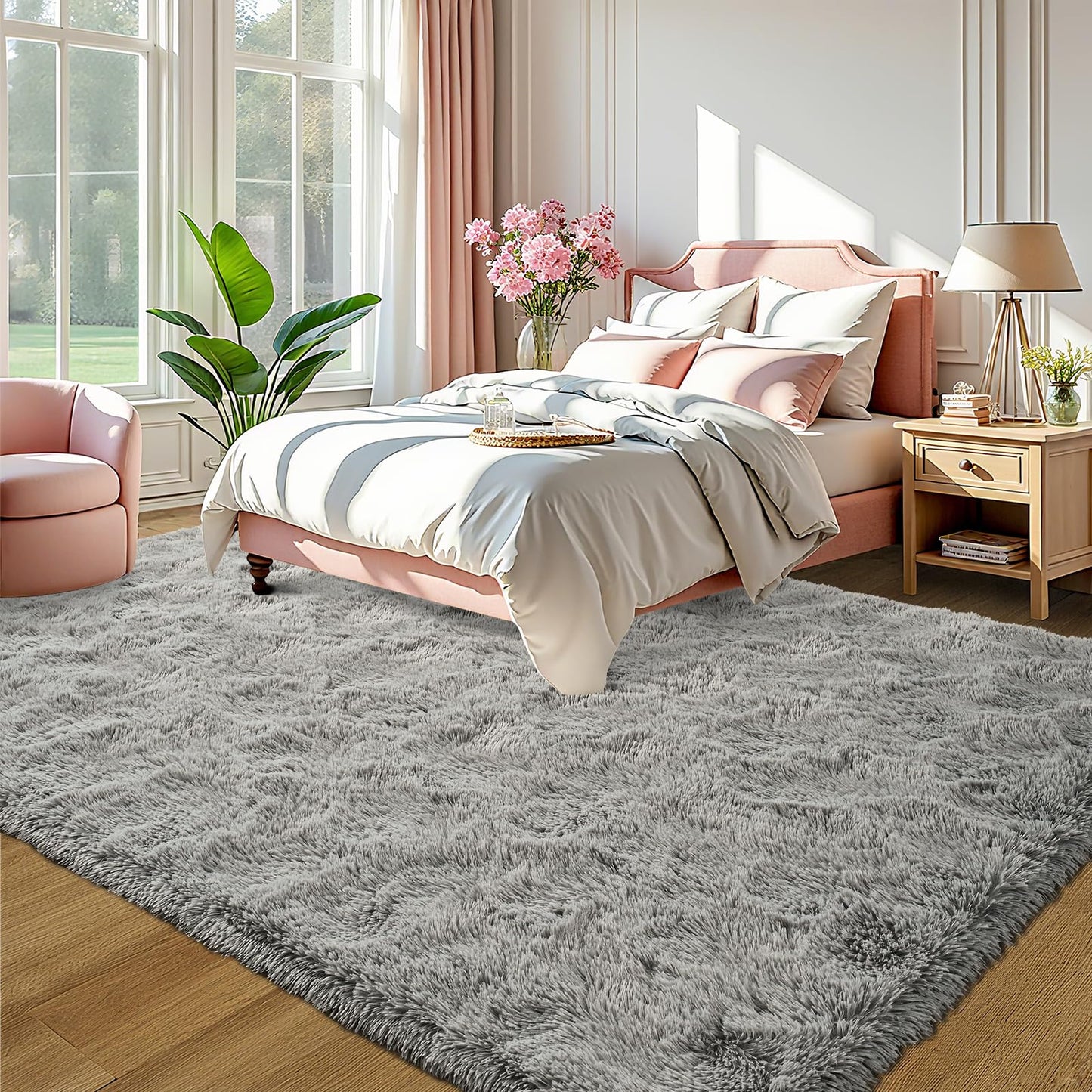 LOCHAS Ultra Soft Indoor Modern Area Rugs Fluffy Living Room Carpets for Children Bedroom Home Decor Nursery Rug 3x5 Feet, Grey