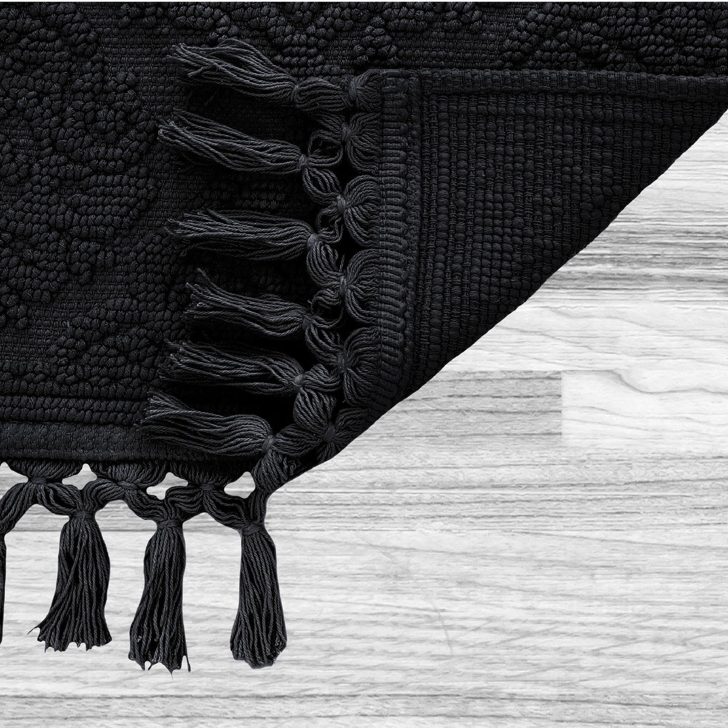 Jean Pierre - Ricardo Bath Mat, Woven Fringe Bathroom Rugs, 100% Cotton, Premium Bathroom Decor - Measures 17" x 31" - Black