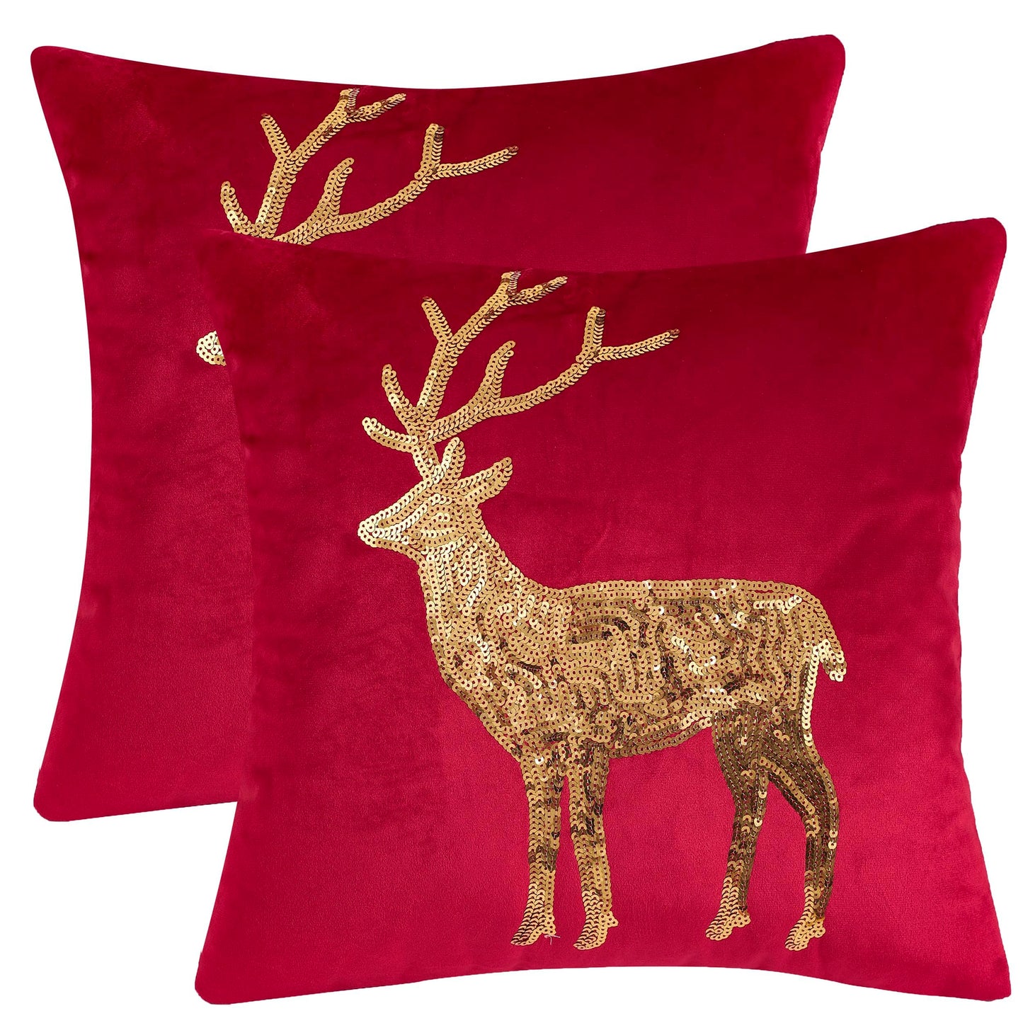 Tosleo Christmas Pillowcases 18 x 18 inch Set of 2 Red Deer Sequins Throw Pillow Cover Xmas Pillow Case Party Decor Winter Holiday Cushion Cases