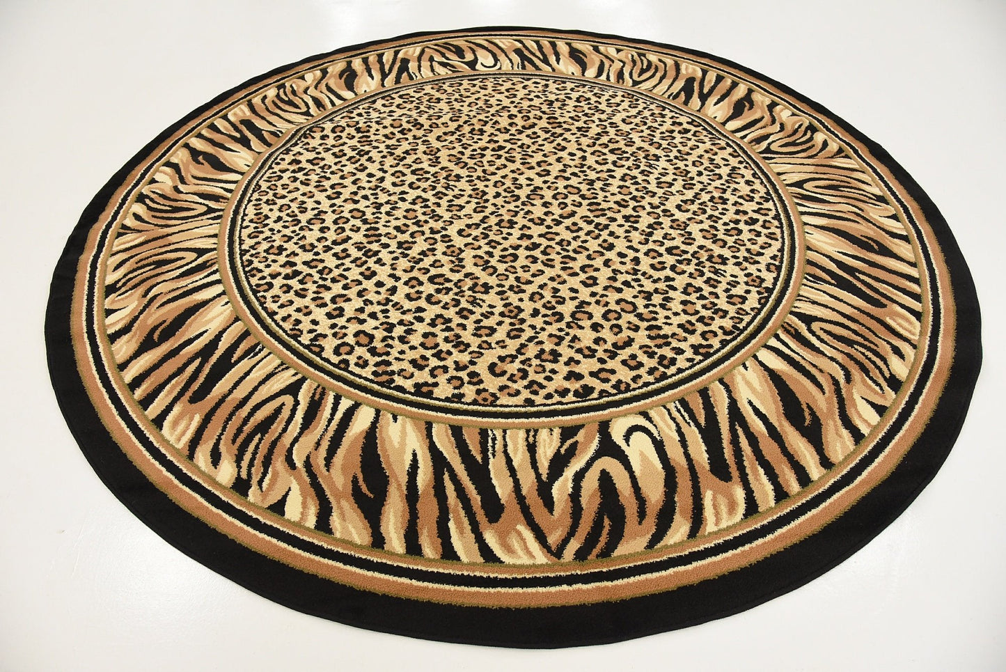 Unique Loom Wildlife Collection Animal Inspired with Cheetah Bordered Design Area Rug (8' 0 x 8' 0 Round, Ivory/Black)