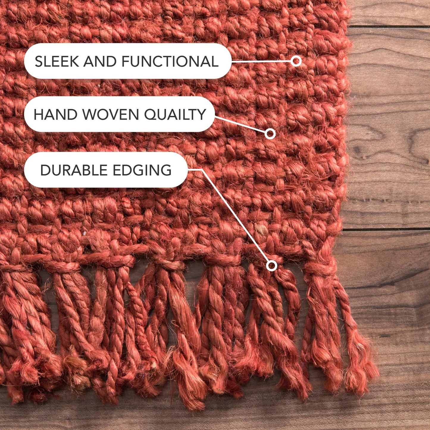 Nuloom Daniela Brick, 3' x 5', Handmade, Jute, Tassel, Soft and Textured, High Traffic, Stain Resistant, Easy Clean, Durable Area Rug for Bedroom, Living Room, Dining Space, Foyer, Entryway