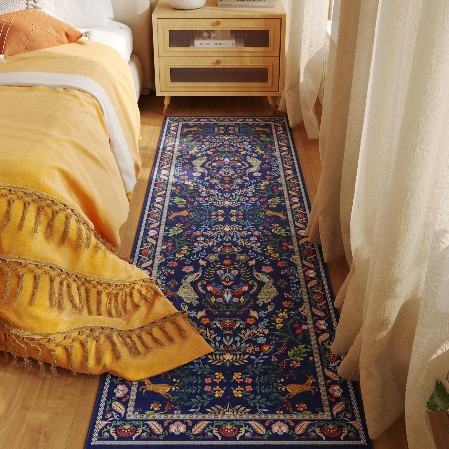 Rugcomf Runner Rug Washable Kitchen Runner 2'6''x8' Runner Rug for Entryway Indoor Floral Non-Slip Soft Carpet Runner for Hallways, Kitchen, Laundry, Bedroom, Bathroom(Blue)
