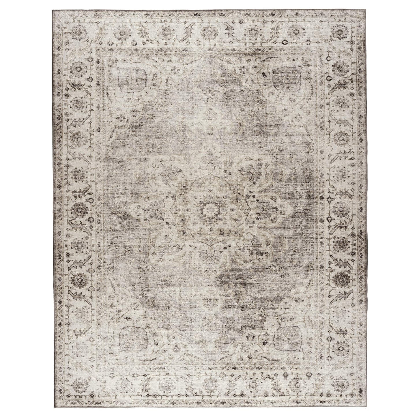 ReaLife Rugs Machine Washable Area Rug - Stain Resistant,Non-Shed - Eco-Friendly,Non-Slip, Family & Pet Friendly - Made from Premium Recycled Fiber - Vintage Bohemian Medallion - Beige Ivory, 4' x 6'