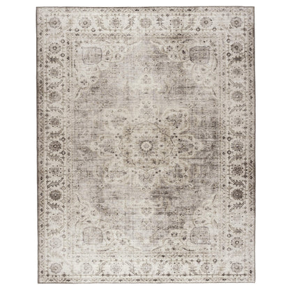 ReaLife Rugs Machine Washable Area Rug - Stain Resistant,Non-Shed - Eco-Friendly,Non-Slip, Family & Pet Friendly - Made from Premium Recycled Fiber - Vintage Bohemian Medallion - Beige Ivory, 4' x 6'