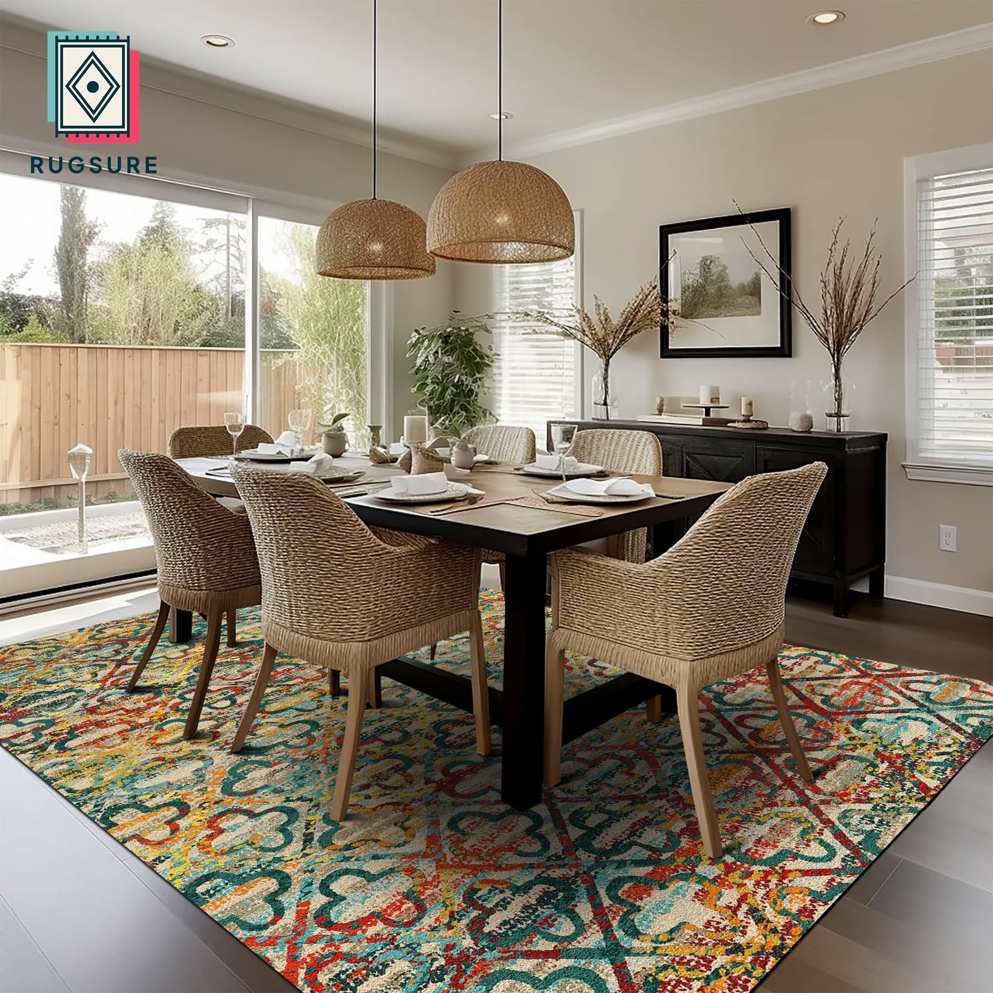 RUGSURE Washable Area Rugs, 4' x 6' - 1/6 Thick - Stain & Water Resistant Non-Slip - Perfect Resistant Rug for Living Room, Bedroom, Nursery, Pet & Child Friendly, Vibrant Colors Rugs, Multicolor