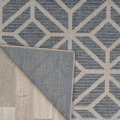 Rugshop Blue Contemporary Geometric Indoor/Outdoor Area Rug — Hose Washable for Living Room, Dining Room and Office, 7'10" x 10'