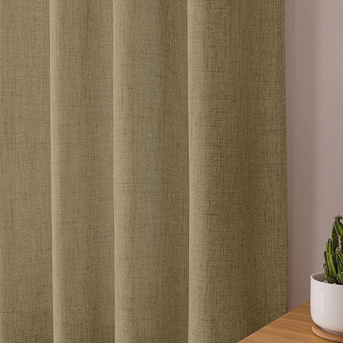 Tollpiz Linen Curtains Living Room Rod Pocket Semi Sheer Curtain Burlap Light Filtering Thick Linen Drapes for Bedroom, 38 x 63 inches Long, Taupe, Set of 2 Panels