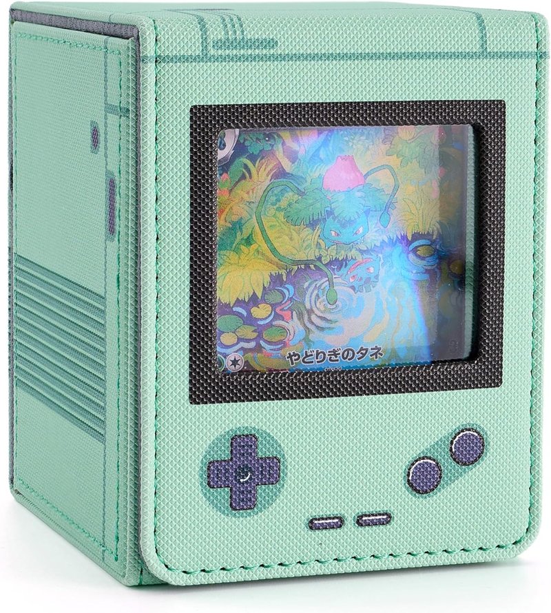 Retro Gaming Console MTG Deck Box - PU Leather Card Storage for 120 Sleeved Cards | Green with 2 Dividers