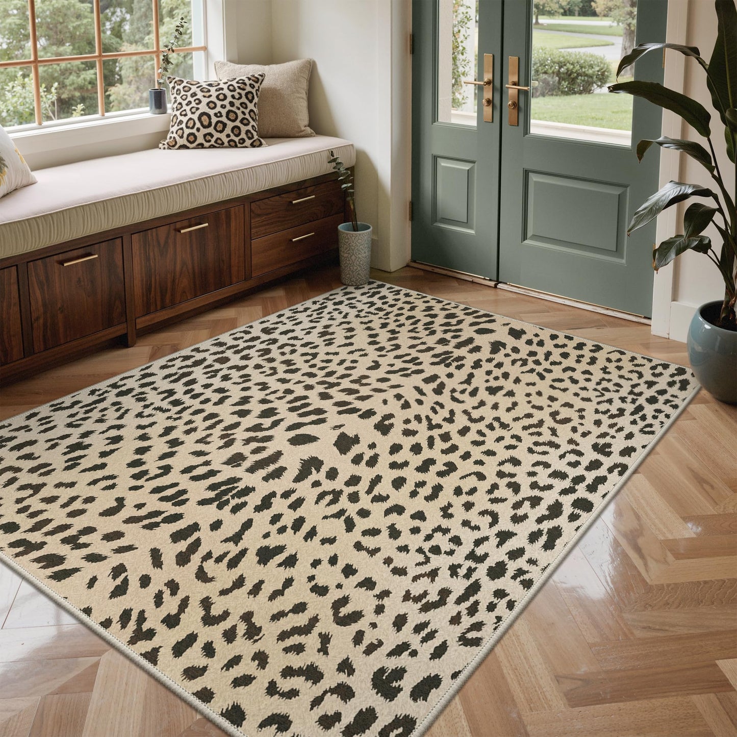 Bavni Leopard Rugs Cheetah Print Rug 5x7 Area Rugs Washable for Living Room Animal Rug Ultra-Thin Non Slip Cool Cute Girly Carpet Bedroom Dining Room Dorm Home Office, Light Brown