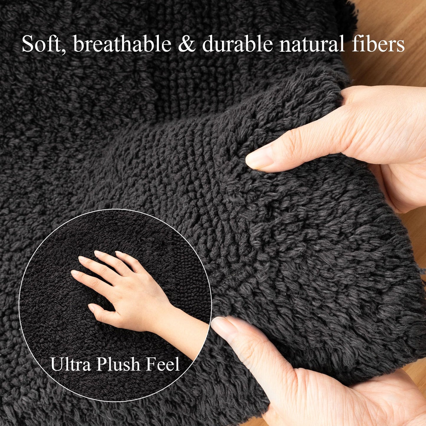 Barossa Design Reversible Cotton Bathroom Runner Rug - 22 x 60 Inch Long Bath Mat Washable & Soft Absorbent, Large Bath Rug for Bathroom Floor, Double Sink Vanity - Charcoal, 22x60 XL