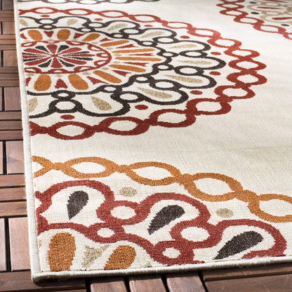 SAFAVIEH Washable Rug Outdoor Veranda Collection - 5'3" x 7'7", Cream & Red, Non-Shedding & Easy to Clean, Ideal for Patio, Backyard, Mudroom (VER092-0313)