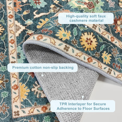 Washable Oushak Area Rug 8x10: Large Modern Turkish Oriental Floral Luxury Carpet for Bedroom Nursery Living Room Dining Home Decor Navy Blue